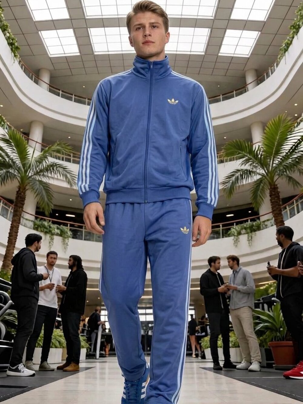 Adidas Mens Crew Blue Light Blue Two Piece Tracksuit Set Jacket 2XL Pants XL